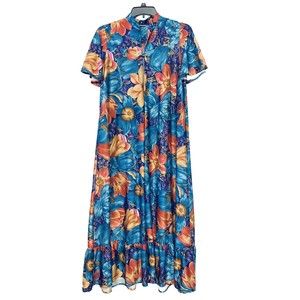 Vintage Granada Muu Muu Grandma Core Housecoat Mrs. Roper MuuMuu 1/4 Zip M